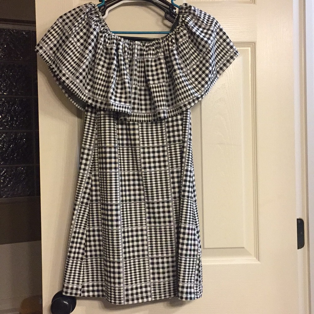 Urban outfitters plaid off shoulder ruffle dress